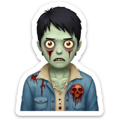 zombie com cabelo preto e fundo azul sticker
