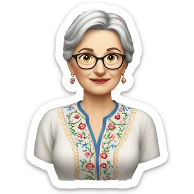 A middle-aged Ukrainian woman writer in an embroidered shirt sticker