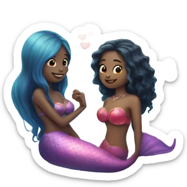 two mermaids in love and a heart sticker
