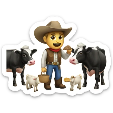 Cowboy feeding cows sticker