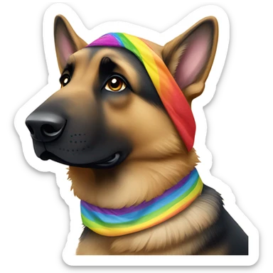 German Shepard with a rainbow bandana sticker