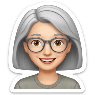 happy woman with gray hair and glasses sticker