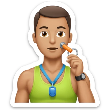 sporty fitness trainer with whistle around neck sticker