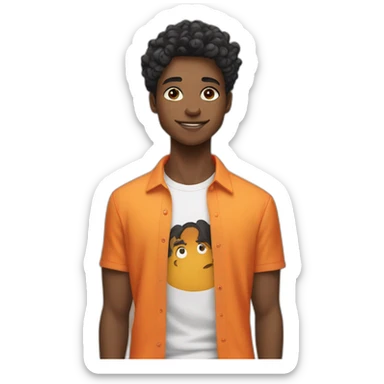 Black light skinned teen with cheslied jaw line in a orange shirt with waves as his hair style hair color should be black sticker