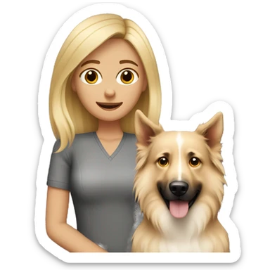 Blond woman near a Australien Shepherd dog  sticker