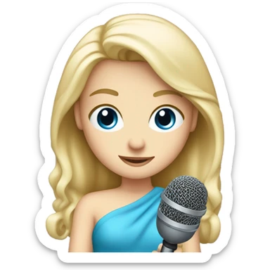 A blonde gir with blue eyes, white and holding a mcrophone sticker