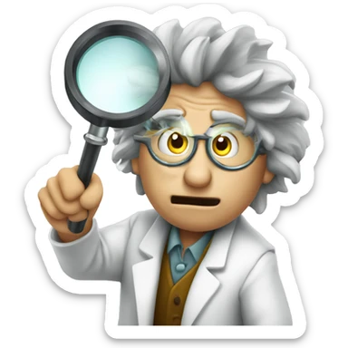 Mad scientist looking through magnifying glass sticker