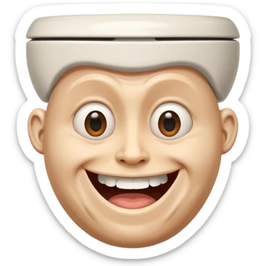 a human head, often with a distorted, grinning expression, emerging from a white, black, or gray toilet bowl sticker