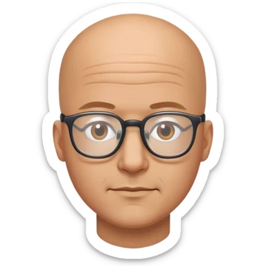 Bald guy with glasses resting on top of his forehead sticker