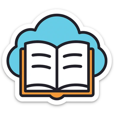open thick white book made of cloud, colorful outlined icon style sticker
