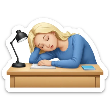 Blonde girl asleep at desk sticker