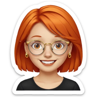A girl with orange red hair glasses and gold nose ring sticker