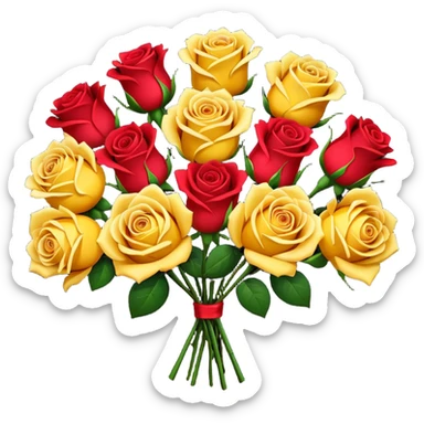 Yellow rose and red rose bouquet with black paper sticker