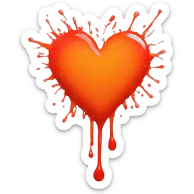 splattered paint heart glowing red-orange warmth sticker