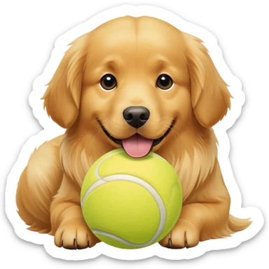 Dog with a giant tennis ball sticker