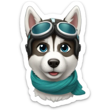 a cute pilot husky with goggles and scarf sticker