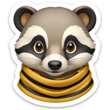 badger head with yellow and black striped scarf, round face, clear features sticker