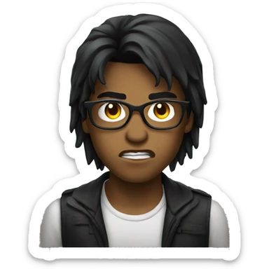 glasses black long hair angry boy sticker