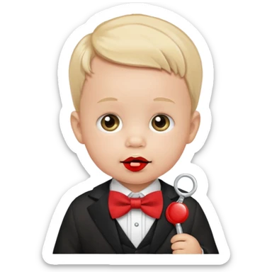 baby guy, with pacifier, wearing pastor custome, red bow tie sticker