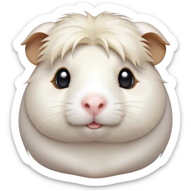 Cinematic Cute White Guinea Pig Portrait Emoji, Head tilted playfully and inquisitively, showcasing a silky, immaculate white coat with a natural glow, round, sparkling dark eyes filled with curiosity, Simplified yet irresistibly adorable features, highly detailed, glowing with a warm, friendly light, high shine, affectionate and lively, stylized with a touch of whimsy, bright and endearing, soft glowing outline, capturing the essence of a mischievous yet loving guinea pig, so playful it feels like it could nuzzle out of the screen and into your arms! sticker