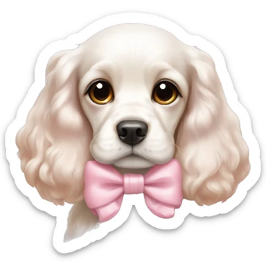 Cute white  cocker spaniel with a baby pink bow  sticker