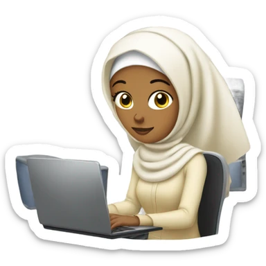 white blonde muslim woman with a headscarf working with computer sticker