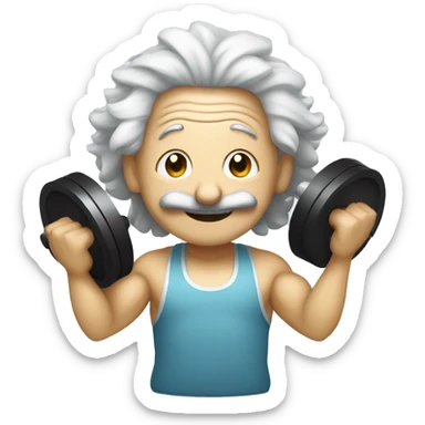 albert einstein happy in the gym with dumbells and headphones sticker