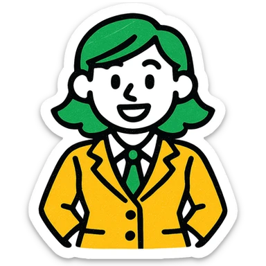 woman in a suit, minimalistic, green gold and white color scheme, clean lines sticker