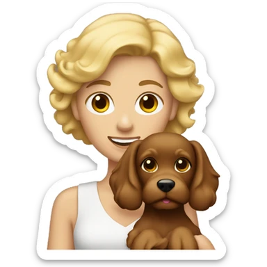 Blonde women holding a brown cockapoo sticker