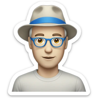 pale skin man with blue hat and thin glasses sticker
