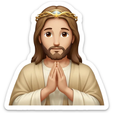 Jesus praying hands with halo above, glowing divine light sticker