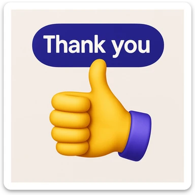 Create an emoji showing a hand giving a thumbs up and expressing 'thank you'. Use similar colors and shading as the magnifying glass emoji in the reference image. sticker
