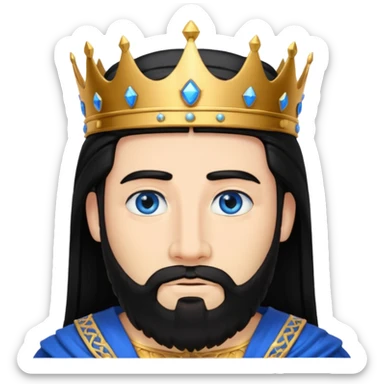 King Solomon with black hair and beard, blue eyes sticker