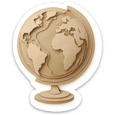 paper craft style beige world globe with layered paper look sticker