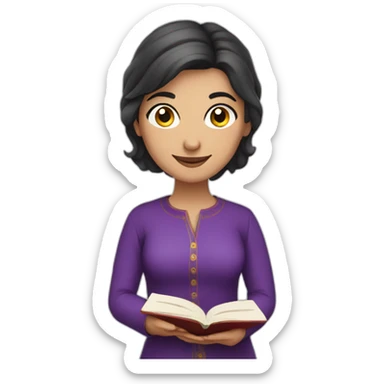 Armenian women with the purple clothes reading book and looking at camera and smiling  sticker