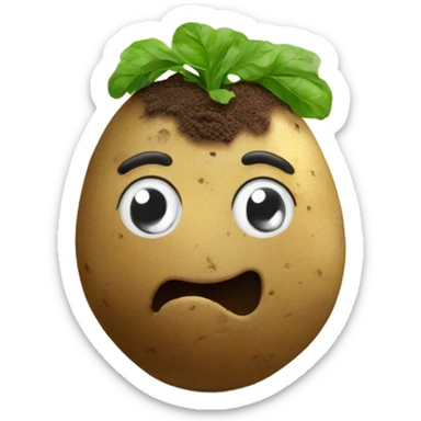 A potato with soil sticker