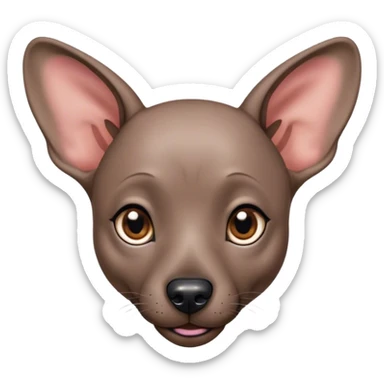 Cinematic Cute Xoloitzcuintle dog Portrait Emoji, Head tilted playfully and inquisitively, featuring smooth, hairless ebony skin with distinctive, artistic wrinkles, round, sparkling dark eyes filled with curiosity, Simplified yet irresistibly adorable features, highly detailed, glowing with a warm, friendly glow, high shine, affectionate and spirited, stylized with a touch of whimsy, bright and endearing, soft glowing outline, capturing the essence of a mischievous yet loving companion, so playful it feels like it could trot out of the screen and into your arms! sticker