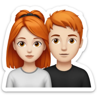 chica morena clara de pelo naranja y chicho blanco de pelo negro y grandes cejas sticker