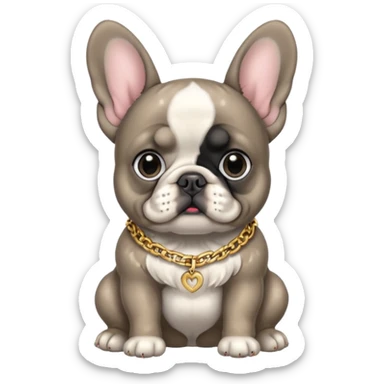 Gray and black Merle blue eyed Frenchie with gold chain sitting sticker