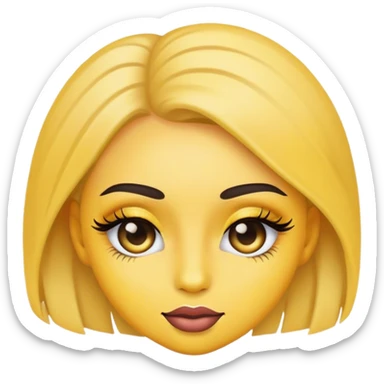 yellow emoji of a girl wearing makeup and with long eyelashes sticker