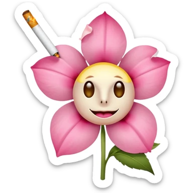 A flower with pink petals with dead white eyes and a cigarette in his mouth sticker