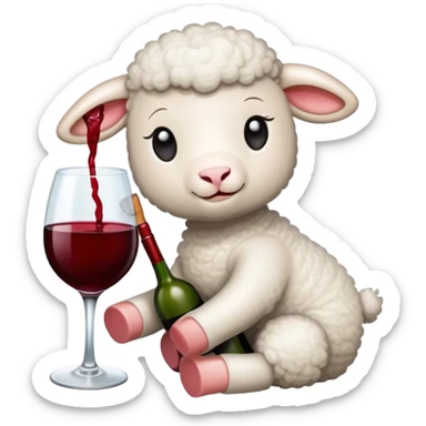 Little lamb drinking wine sticker