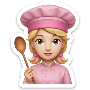 Pink chef hat princess peach with a hand and spoon sticker