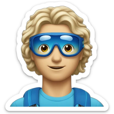 Un jeune homme couler de peau blanche avec les cheveux bleus et des lunettes de ski sticker