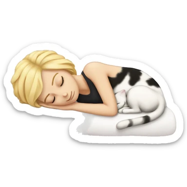 Blonde haired white girl sleeping with a calico cat sticker