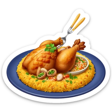 Emoji with biryani and a chicken leg piece in a plate sticker