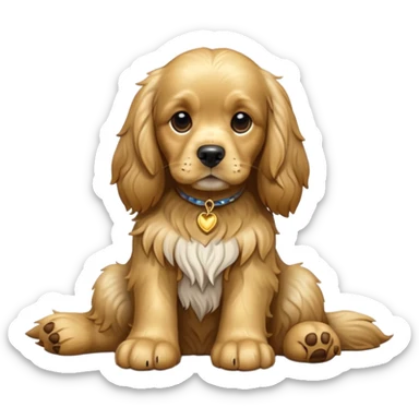 cinematic-[cocker spaniel dog]-realistic-full-body-sitting-emoji,-tail-resting-loosely-beside-its-paws,-head-tilted-dramatically,-scruffy-[solid gold]-fur,-simplified-yet-realistic-focused-features,-highly-detailed,-glowing-with-an-almost-sarcastic-glow sticker