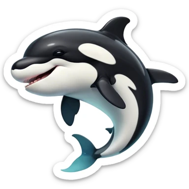 Cinematic Cute Yawning orca Portrait Emoji, Head tilted slightly with a dramatic, wide-open yawn, showcasing a sleek black-and-white body with gently relaxed fins and sleepy, half-closed eyes, Simplified yet irresistibly adorable features, highly detailed, glowing with a soft, cozy marine glow, high shine, relaxed yet expressive, stylized with a dash of whimsical deep-sea charm, soft glowing outline, capturing the essence of a drowsy yet affectionate orca that appears ready to stretch out in the waves for a nap! sticker