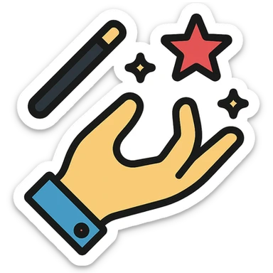 nimble hand performing a magic trick, color outline icon sticker