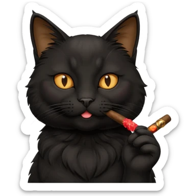 fluffy black cat smoking a cigar sticker
